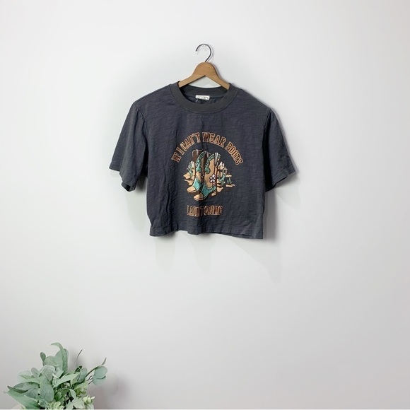 Women's Size: Medium Gray Crewneck Cropped Western Graphic Short Sleeve T-shirt - Picture 1 of 6